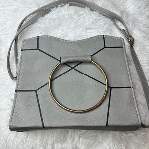 Ring Geo Purse, Gray leather with Gold ring bag.